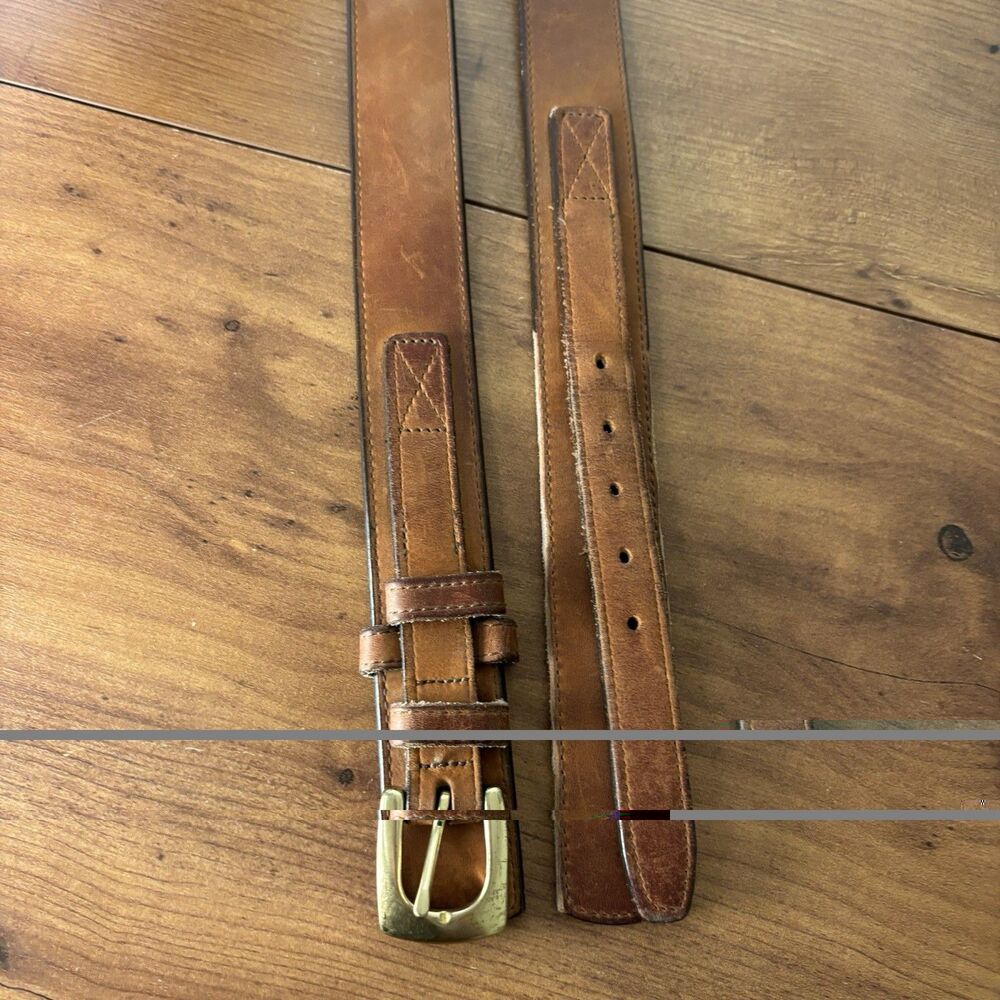 VTG CABELA'S Leather Ranger Belt Sz 38 Leather Smooth Brown Brass Buckle Classic - Picture 5 of 8